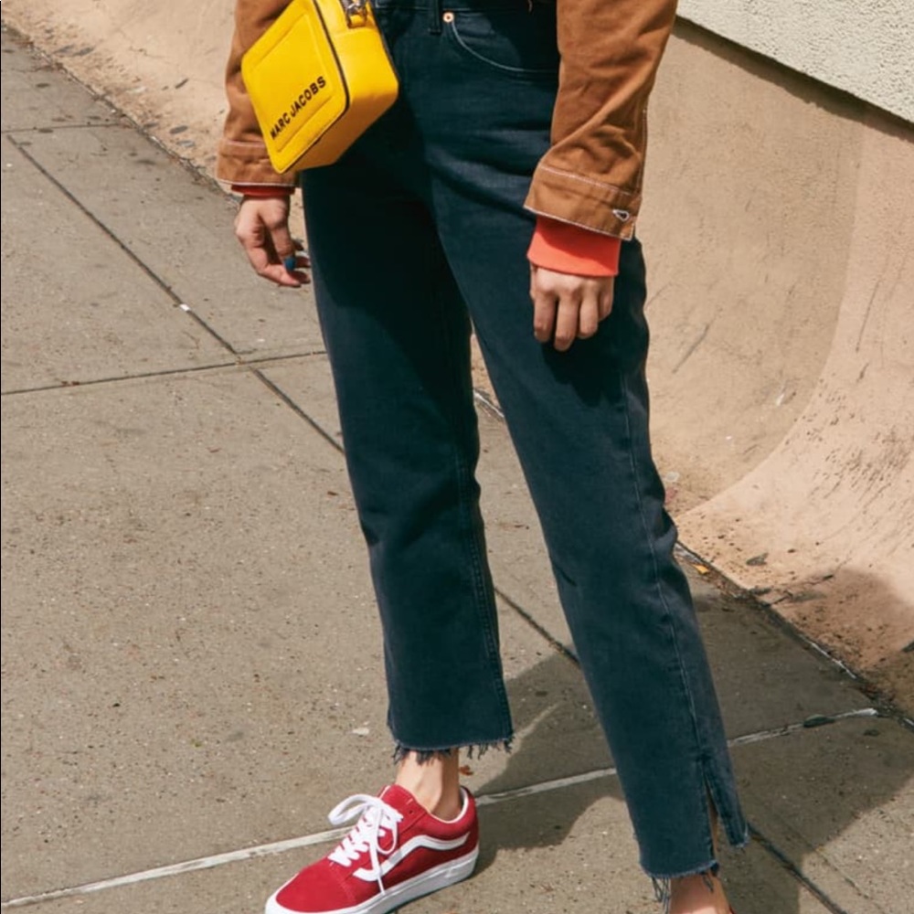 Topshop split hem high waist straight jean